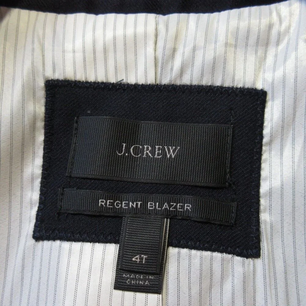 NWoT J.Crew Regent Blazer in Navy Wool Flannel Single Button Jacket 4T $198